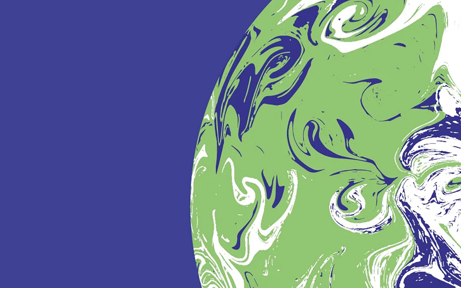 Blue background with a partial animation of a green globe.
