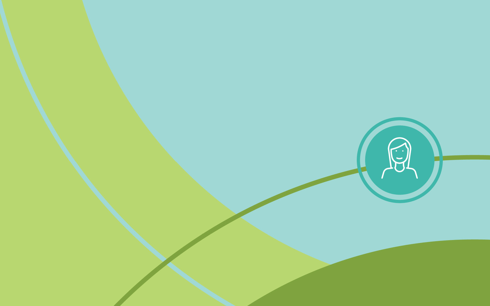 Blue and green background with shapes and a symbol of a person.