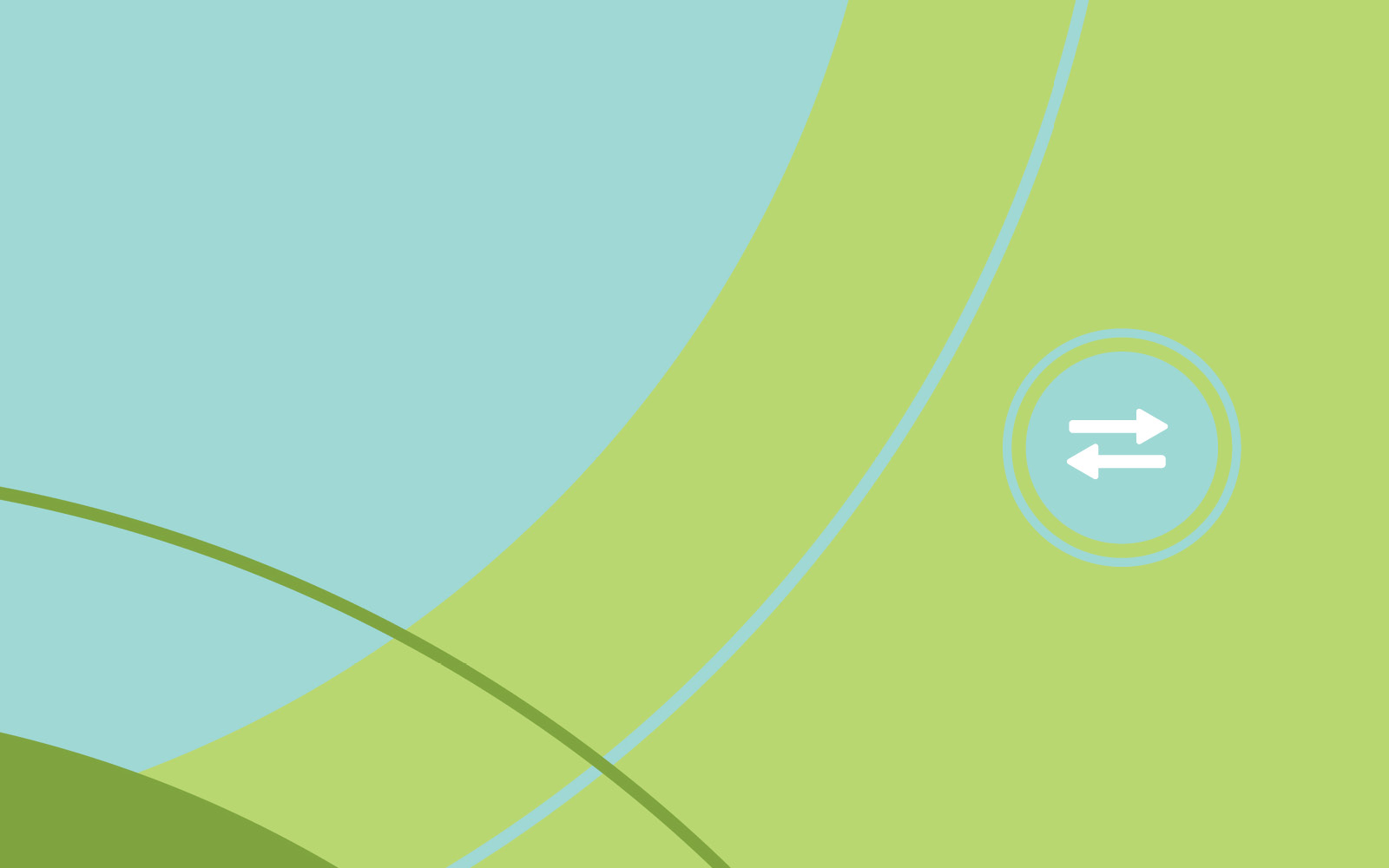 Green background with blue and green shapes and a symbol with 2 arrows facing the opposite direction.