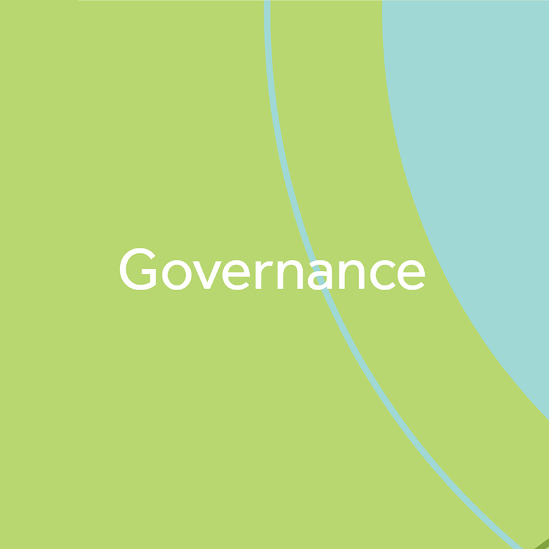 Blue background with green shapes and the word Governance