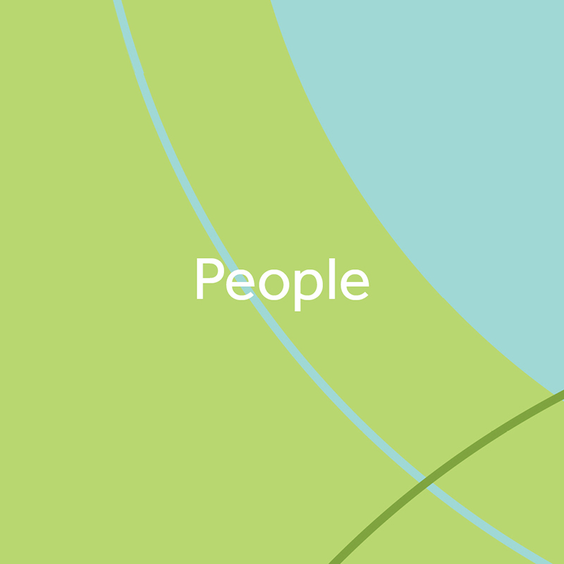 Blue and green background with shapes and the word People
