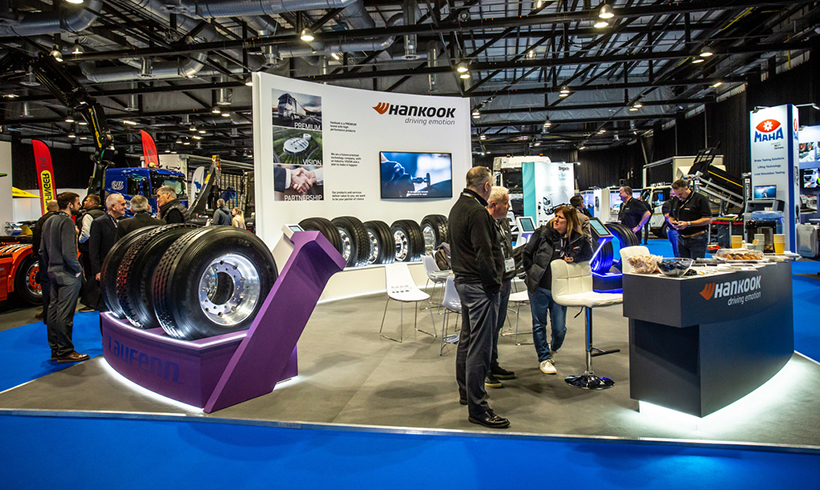 A stand with tyres at an RTX Scotland exhibition.