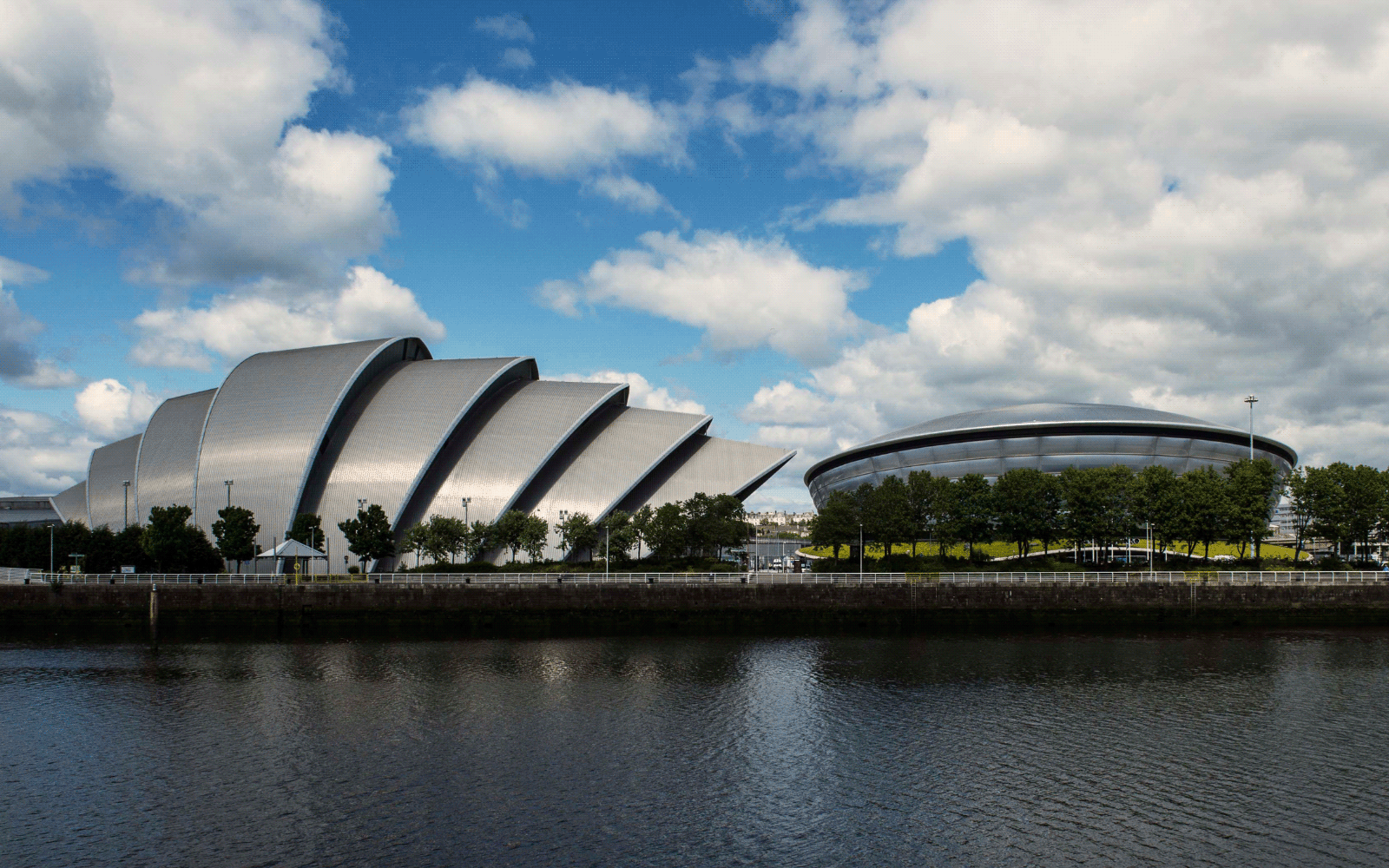 image of the SEC Armadillo and OVO Hydro on a bright day from across the River Clyde