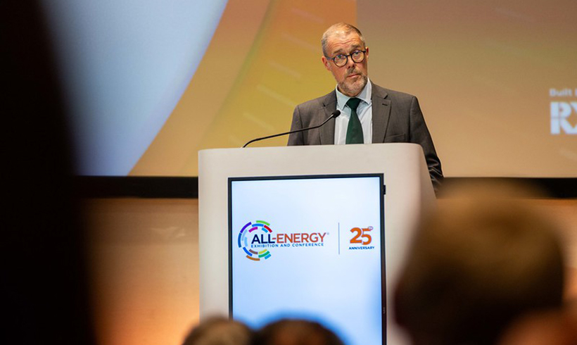 Man speaking to an audience at All-Energy.